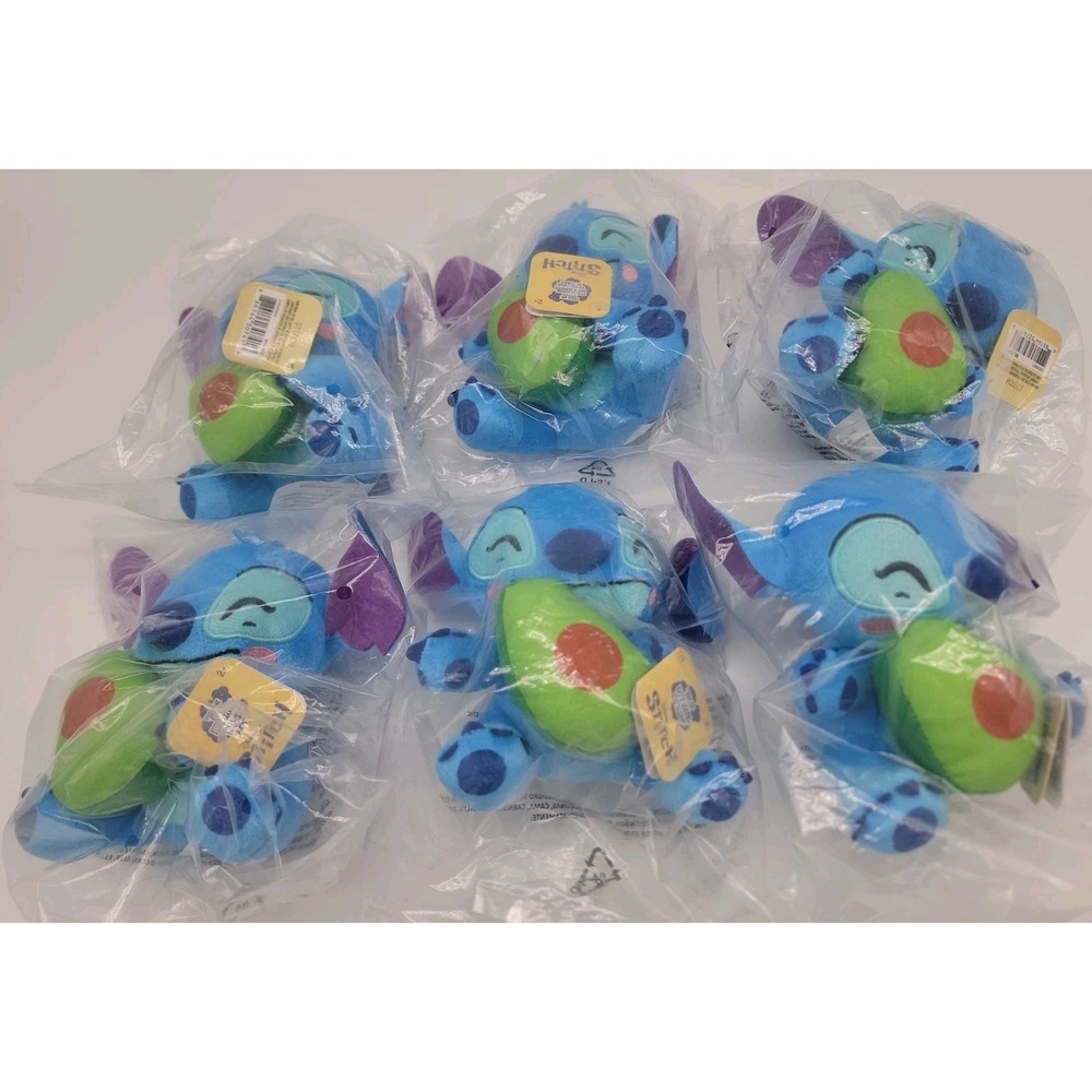 Lot of 6 Disney "Stitch" Avocado Feed Me Series Plush Stuffed Toys All NEW!